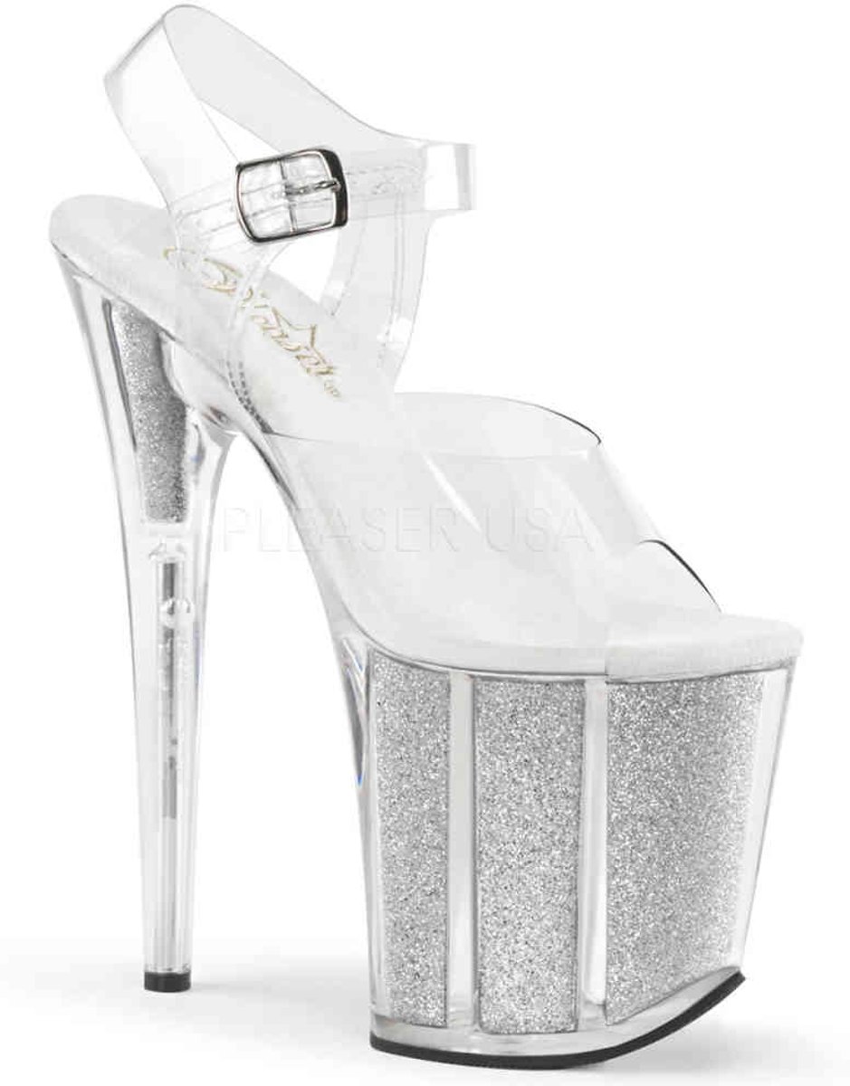 EU 35 = US 5 | FLAMINGO-808G | 8 Heel, 4 PF Ankle Strap Sandal w/Glitter-filled Bottom